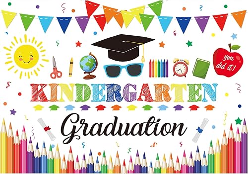 Allenjoy 82" x 59" Kindergarten Graduation Backdrop for Kids Photography Preschool School Prom Party Supplies Decoration Banner Class of 2025 Congrats Grad Congratulations Background Photo Booth Props
