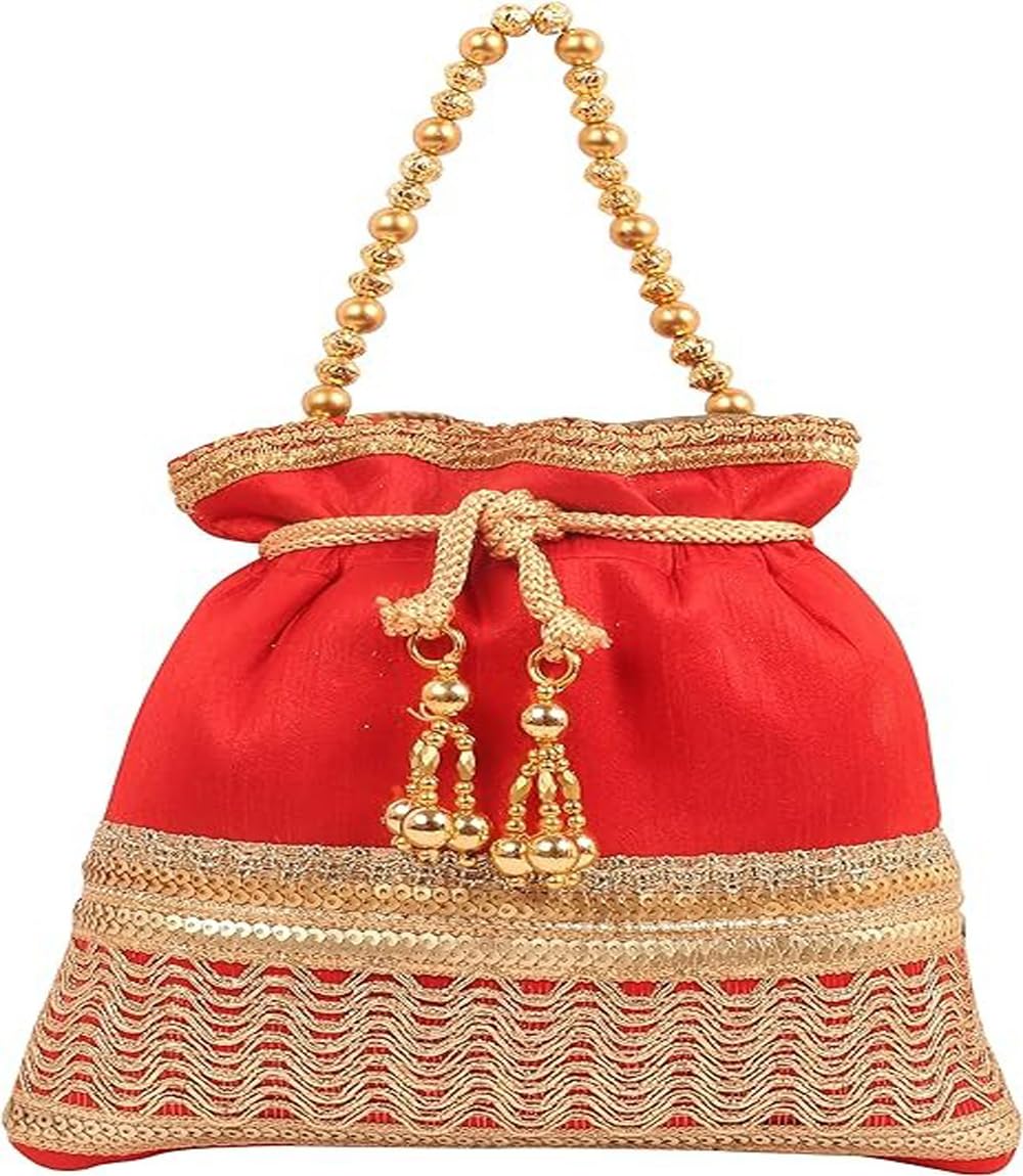Homeistic Applience Designer Red Potli Bag Pearl Handle and Tassel Ethnic Purse Women’s/Girlss Handbag Wristlets for Party, Casual, Bridal (Pack of 1, Red) (B0CJMJHTPG) Amazon Price History, Amazon Price Tracker