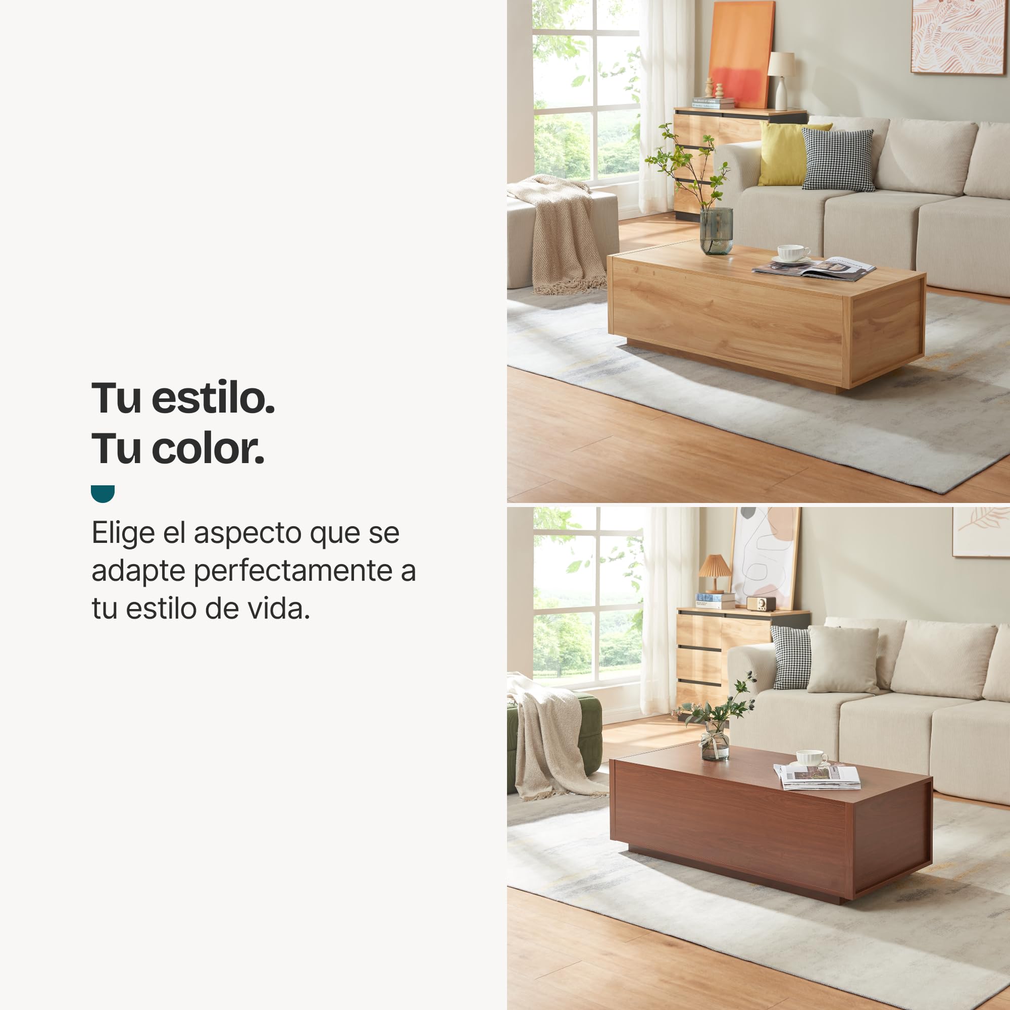 [en.casa] Mesa de Centro Turur con 2 Cajones y Tablero Rectangular Mesita de Café Mesa Auxiliar de Sofá Salón Despacho MDF Aglomerado 104 x 50 x 40 cm - Efecto Roble