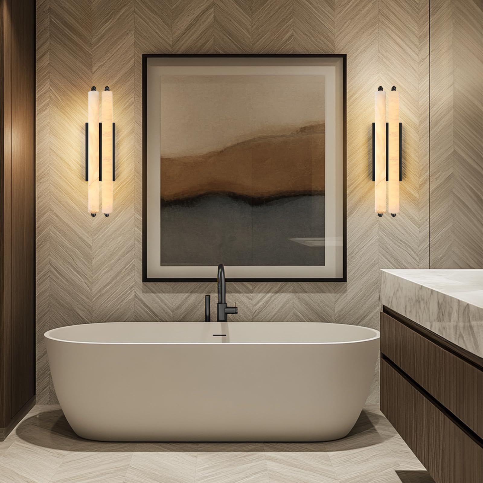 Applique da parete moderna in K9 per bagno e soggiorno, 48 cm, finitura nera, doppia lampada con piastra di supporto singola, illuminazione elegante per corridoio e scale.