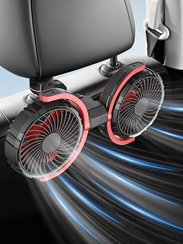 Maiproo Car Fan for Backseat for Kids 360 Rotatable Dual Head USB Powered Car Fans that Blow Cold Air 3 Speed Wind Desk Fan Low Noise with Locking Clip Suction Cup for Vehicles SUV RV Truck 5V/2A