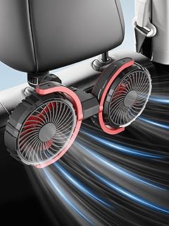 Maiproo Car Fan for Backseat for Kids 360° Rotatable Dual Head USB Powered Car Fans that Blow Cold Air 3 Speed Wind Desk Fan Low Noise with Locking Clip Suction Cup for Vehicles SUV RV Truck 5V/2A