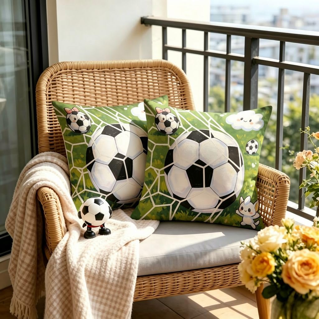 Cute Soccer Goal Net Linen Pillow Covers -18x18