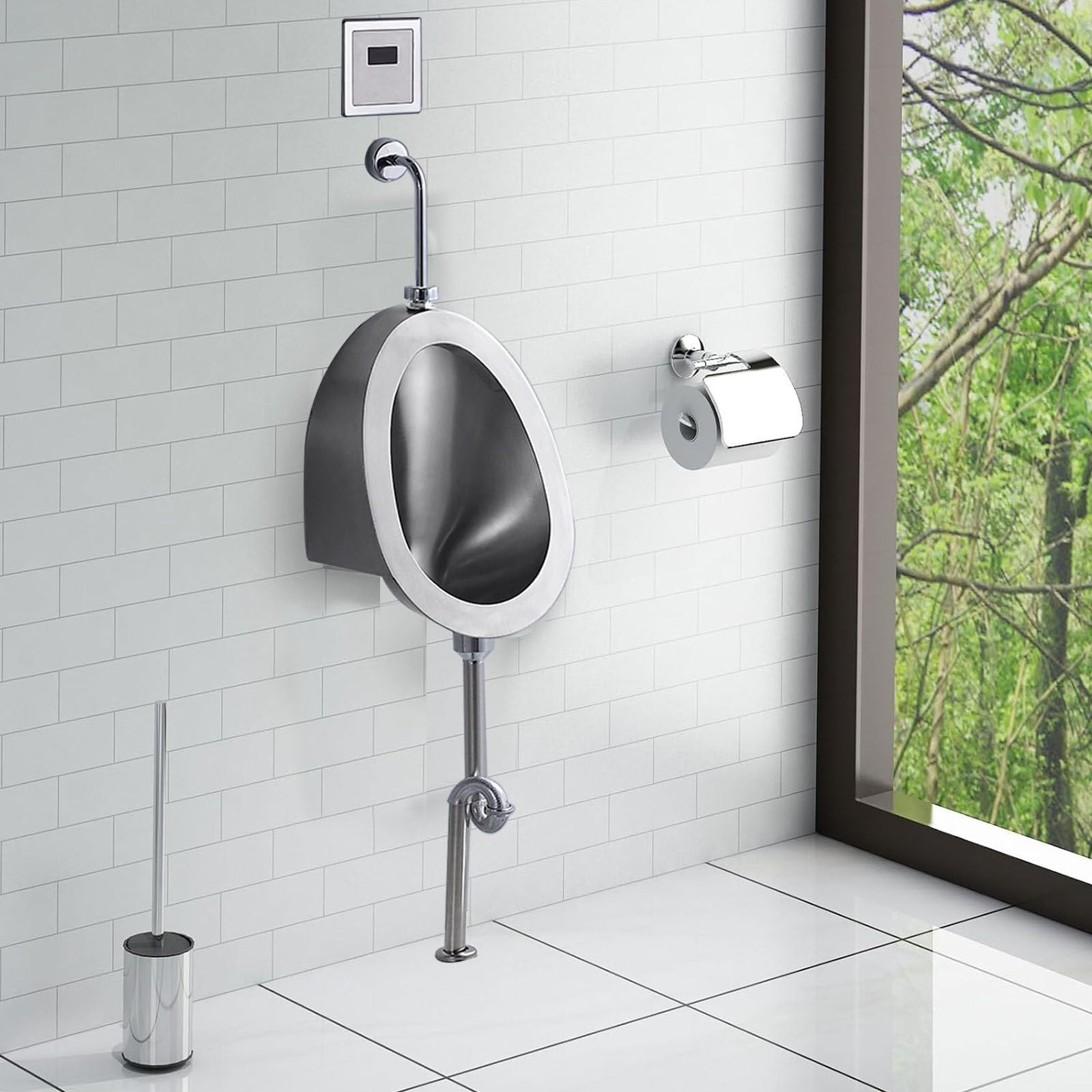 Orinatoio in Acciaio Inox, Scarico, Sospeso, WC Maschile per Hotel, Ristoranti, Scuole - Orinatoi da Parete con Rilevamento Automatico, WC Pubblico Commerciale per Uomo Adulto,External