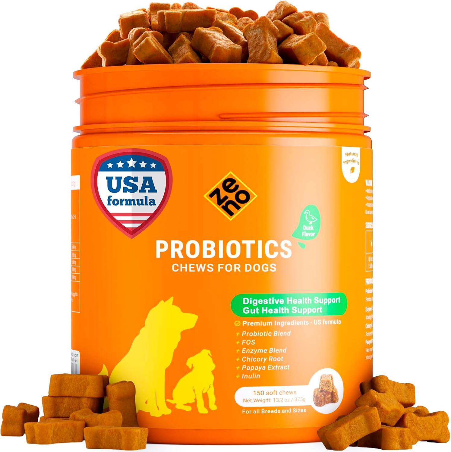 ZENO Probiotics for Dogs Chews – 150 pcs – Digestive & Gut Health Support – Probiotic Chews for Dogs with Enzymes & Natural Ingredients – Vet-Approved US Formula – Duck Flavor