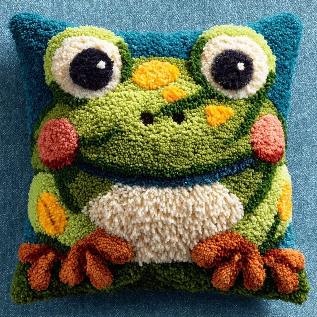 Henypt DIY Latch Hook Rug Kits,Latch Hook Cushion Kits, Frog
