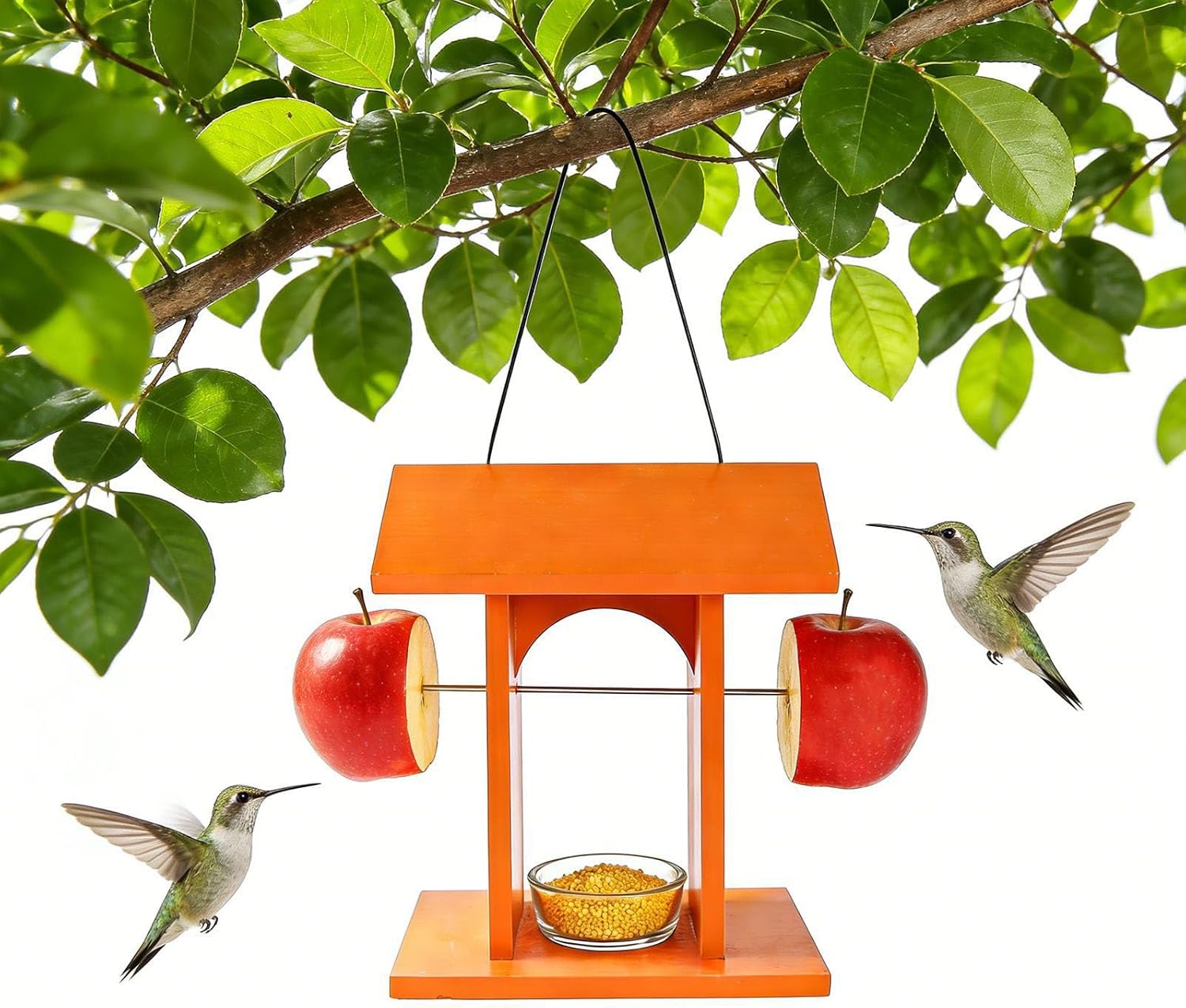 Functional and Decorative Wooden Hanging Bird Waterer Two Basins House Shape Suitable for Balconies Garden Bird Waterer