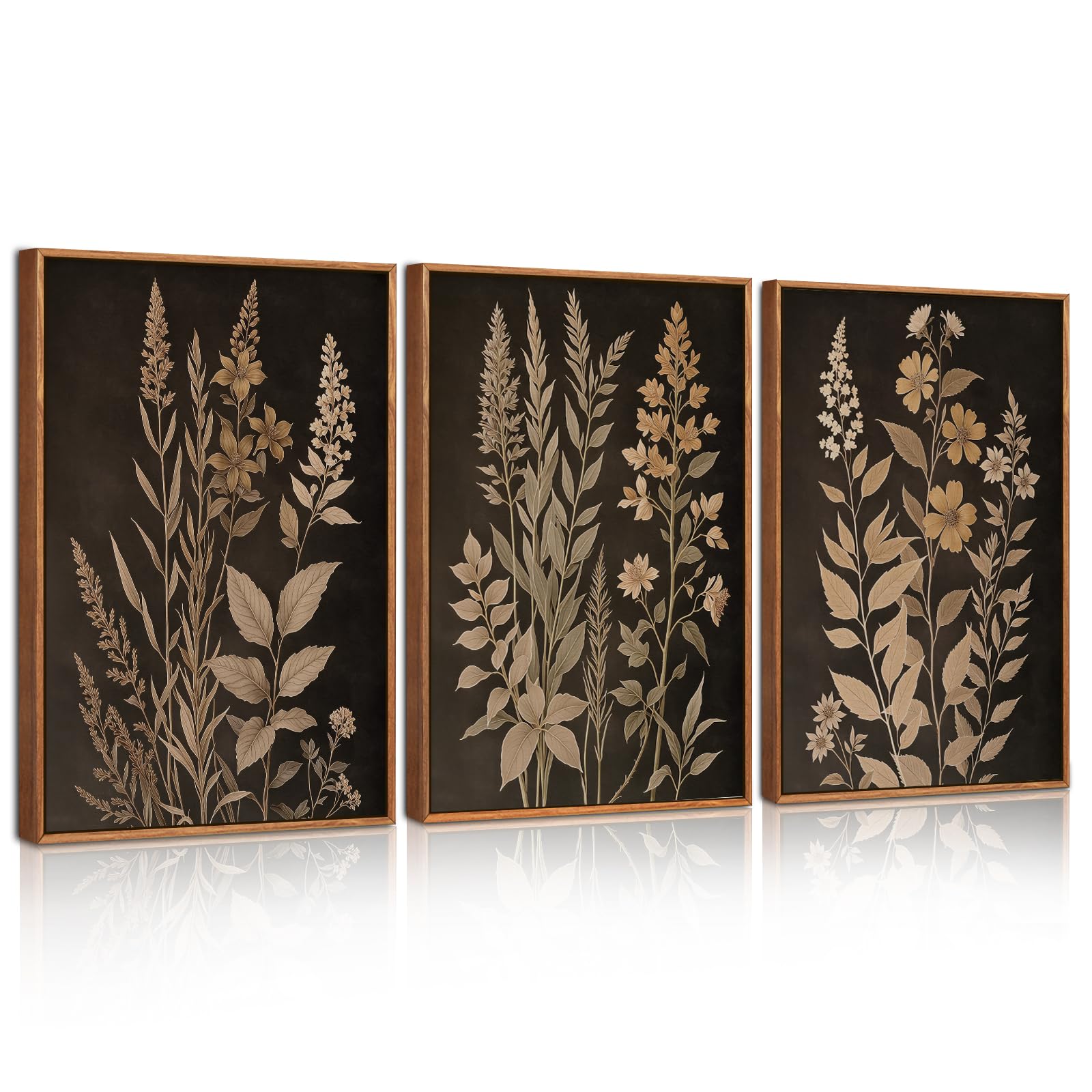 ANHUIB Vintage Botanical Fern Framed Canvas Wall Art Set,Black and Tan Plant Leaf Wall Decor,Netural Minimalist Herb Floral Art Print,Modern Farmhouse Wall Painting for Living Room,Bedroom โ image 1