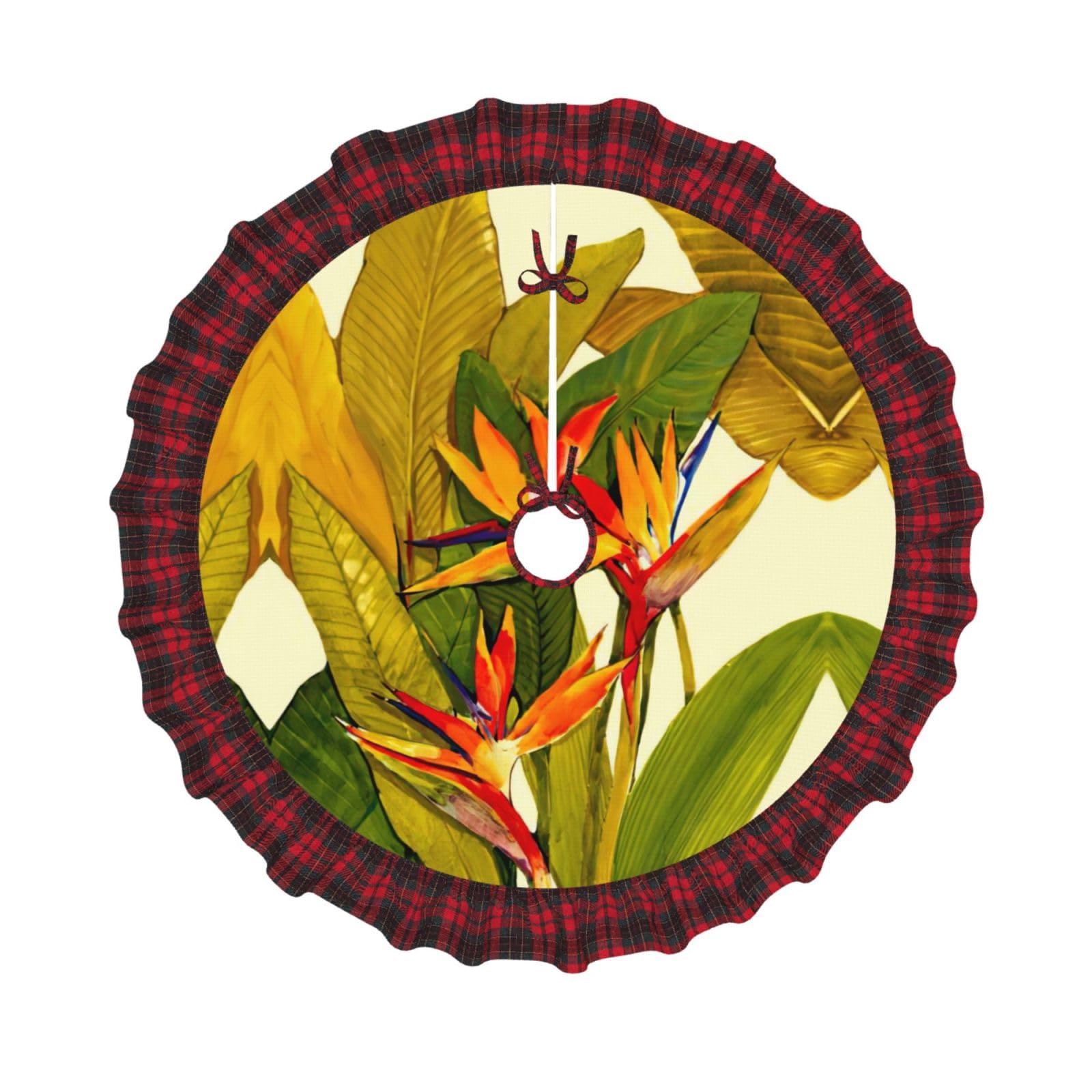 Jupe de sapin de Noël avec imprimé oiseau de paradis tropical et bord