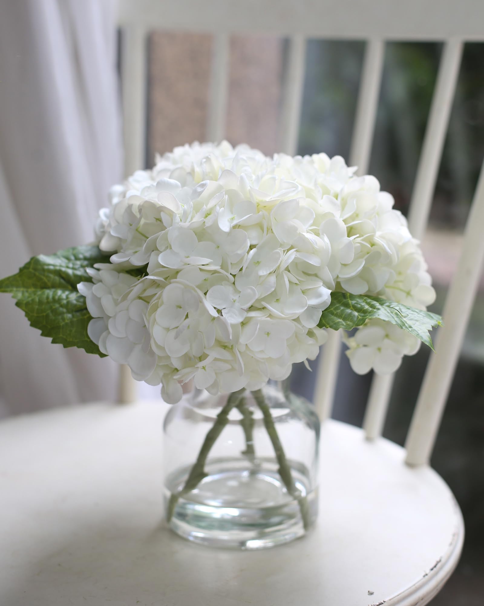 CHASMILE Real Touch Artificial Flowers Whith White Hydrangea in Vase for Home Decoration, Fake Flowers Centerpieces for Tables, Lifelike Fake