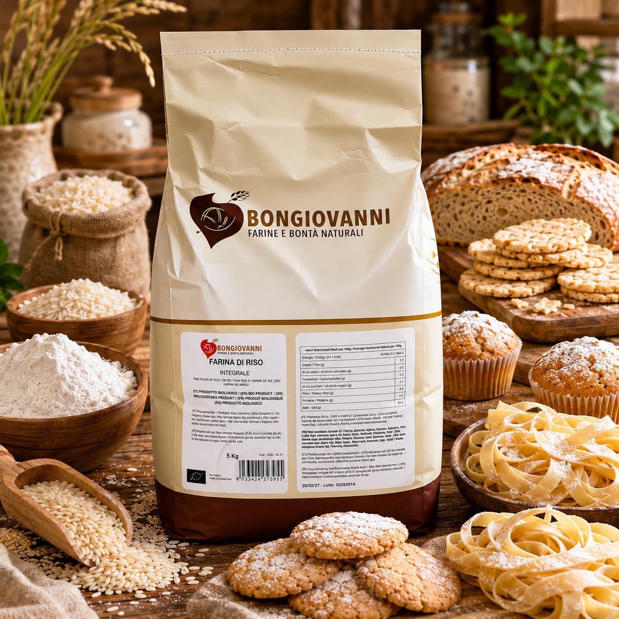 BONGIOVANNI FARINE E BONTA' NATURALI Farina di Riso integrale BIO- 5 Kg