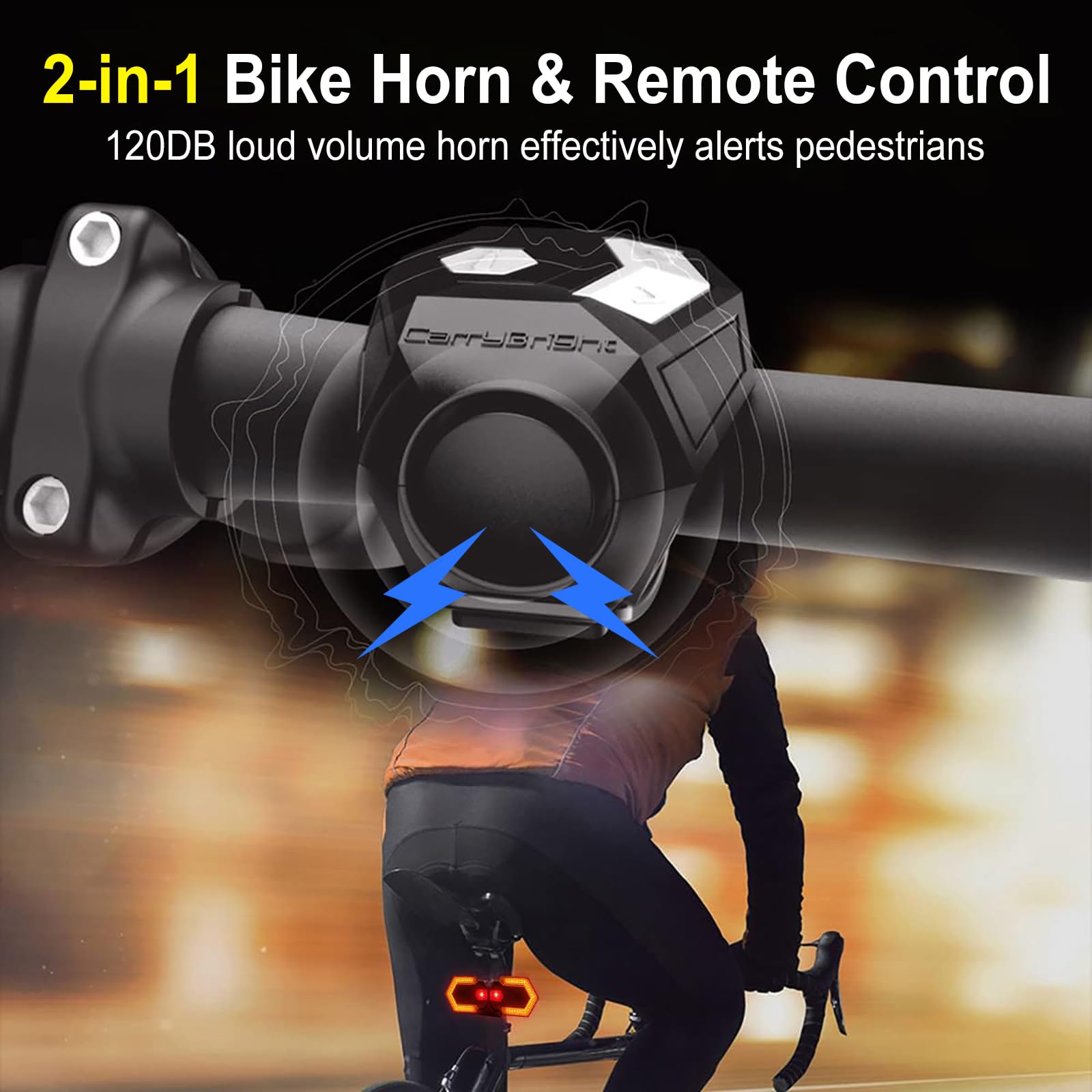 Antfire Feu arrière de vélo rechargeable par USB, clignotants avant et arrière, sans fil, étanche, avec klaxon de 120 dB pour