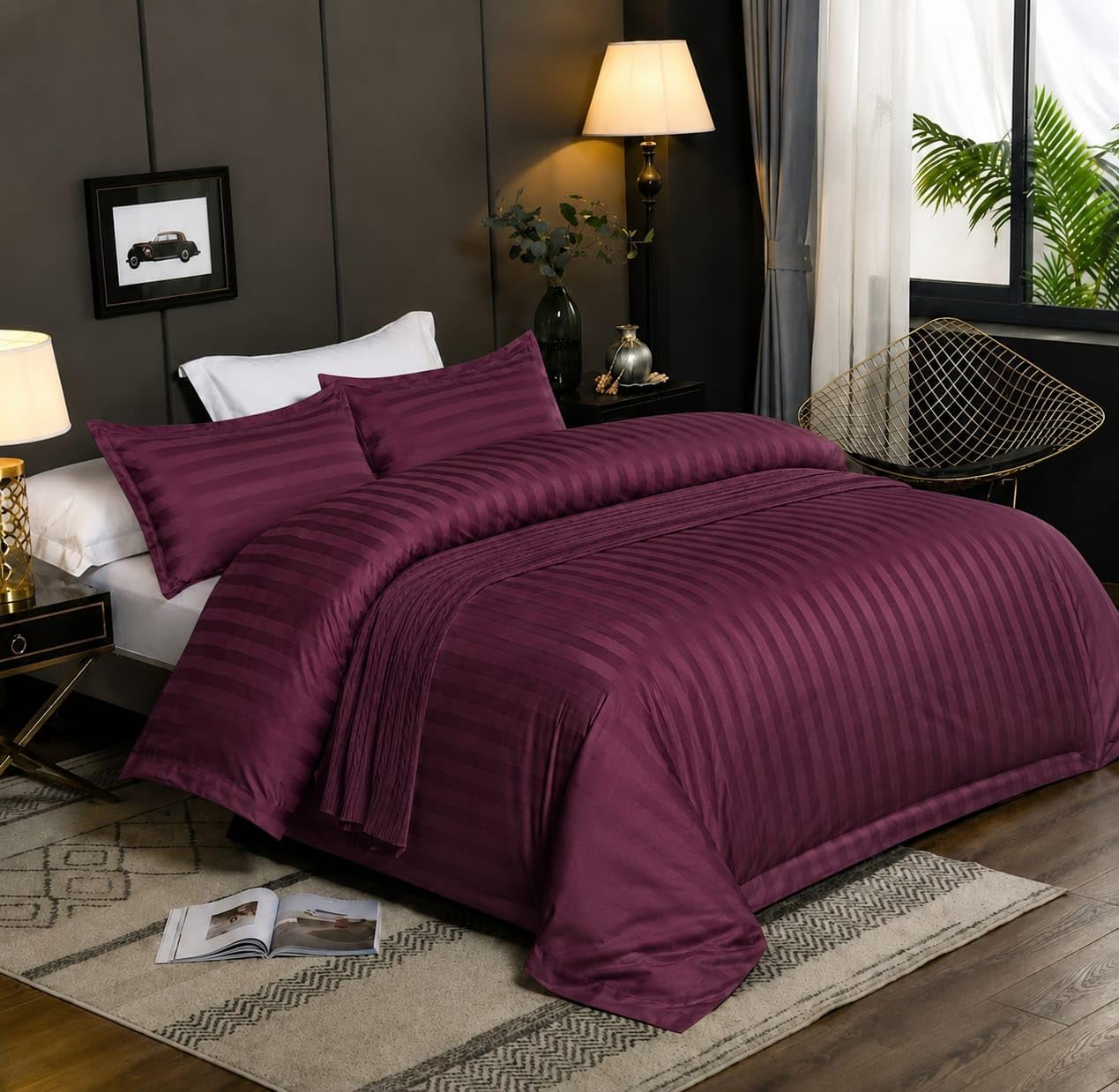 Softly Studio 100% Cotton Striped Bedsheet Set with 2 Pillow Covers | Soft & Breathable 108x108 King Size Bedding | Hotel Collection Double Bed Sheet | Luxury Bedding Set (3 Piece)(Design_1)-image-26