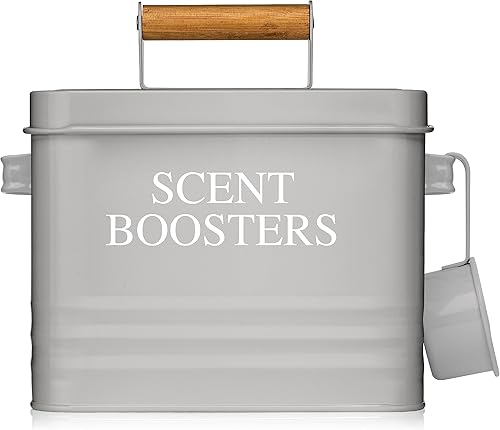 Miniatura 7 de Calindiana Modern Farmhouse - Recipiente dispensador de perlas de metal para lavandería con cuchara para decoración y accesorios de lavandería,