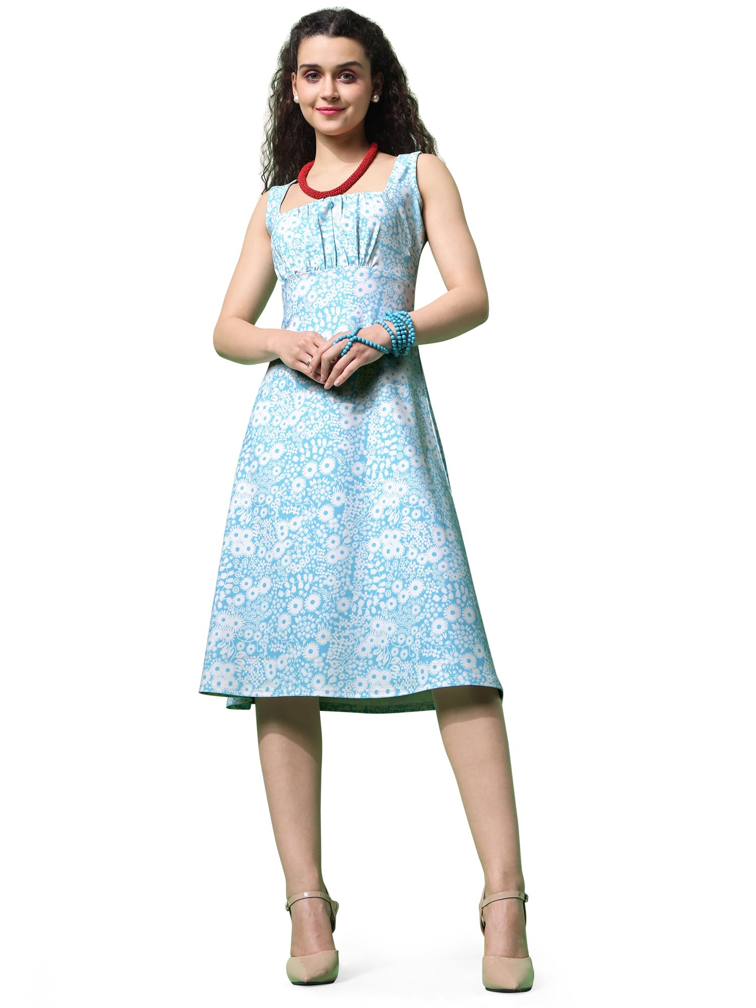 Purvaja Womens Fit & Flare Knee Length Dress (Wini-102-Wheel_Sky Blue_Large)