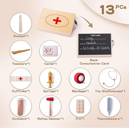 Miniatura 2 de Kit médico para niños, kit médico de silicona de madera, juego de doctor para niños pequeños, juego de rol para niños y niñas, juguete educativo