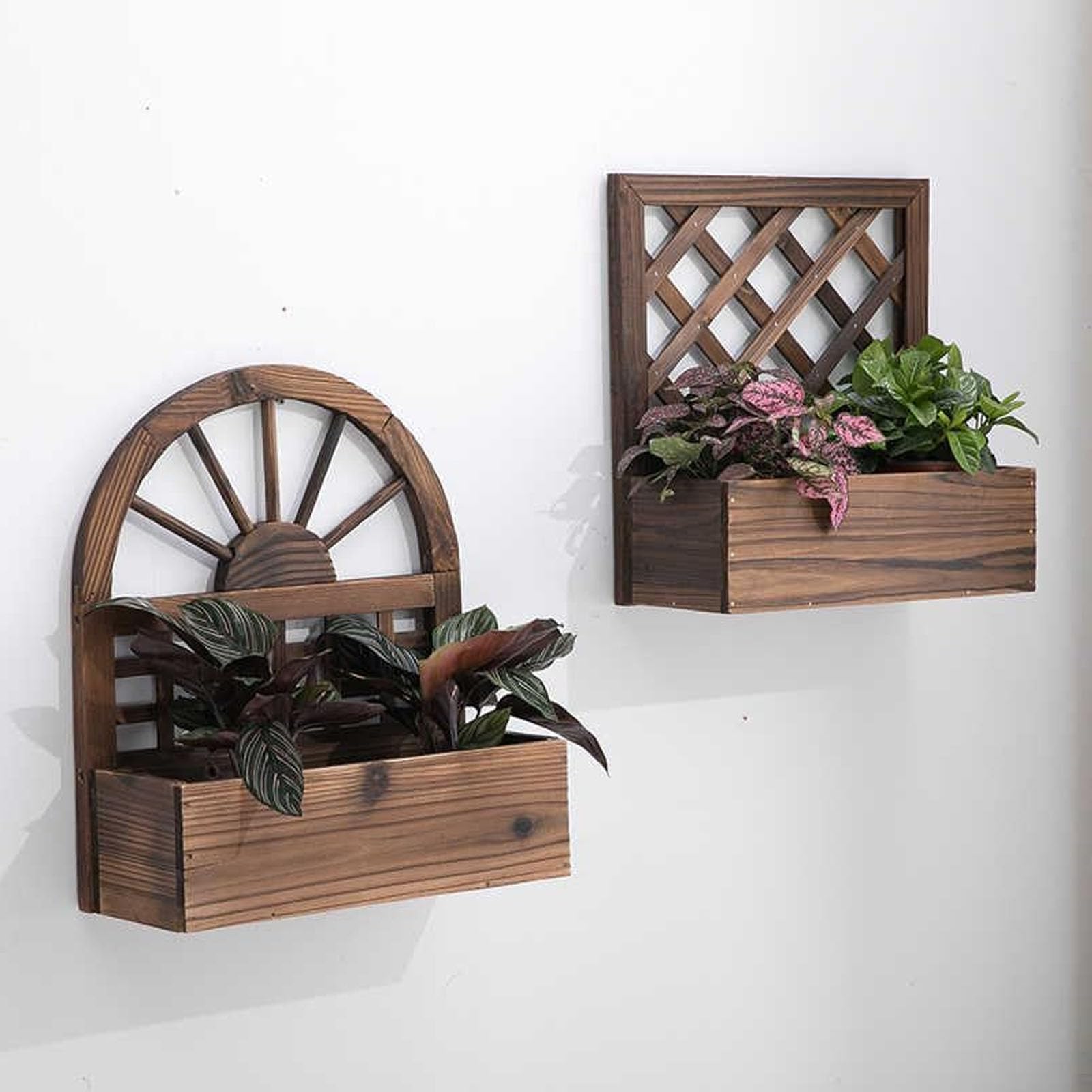 Mavoli Fioriera Da Parete In Legno Massello Carbonizzato, Portafiori Decorativo Rustico A Griglia, Vaso Per Piante Resistente Alle Intemperie Per Interni Ed Esterni, Balcone, Patio E Giardino.