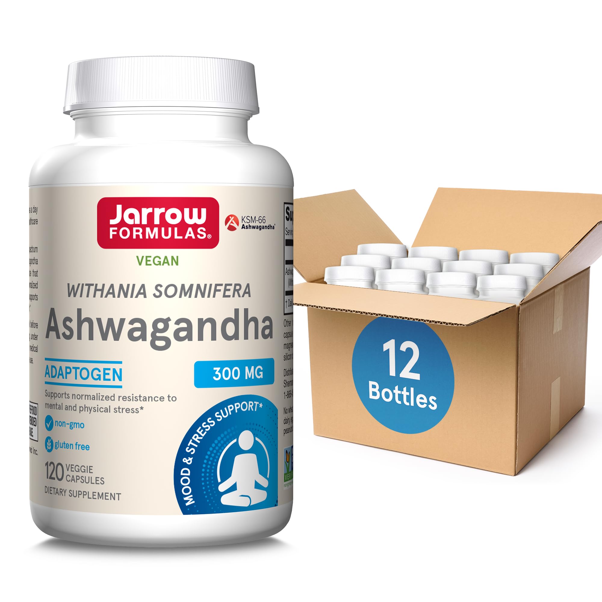 Jarrow Formulas Ashwagandha Capsules, 300 mg Supplement Supports Normalized Resistance to Mental and Physical Stress, 120 Veggie Capsules, 60 Day Supply