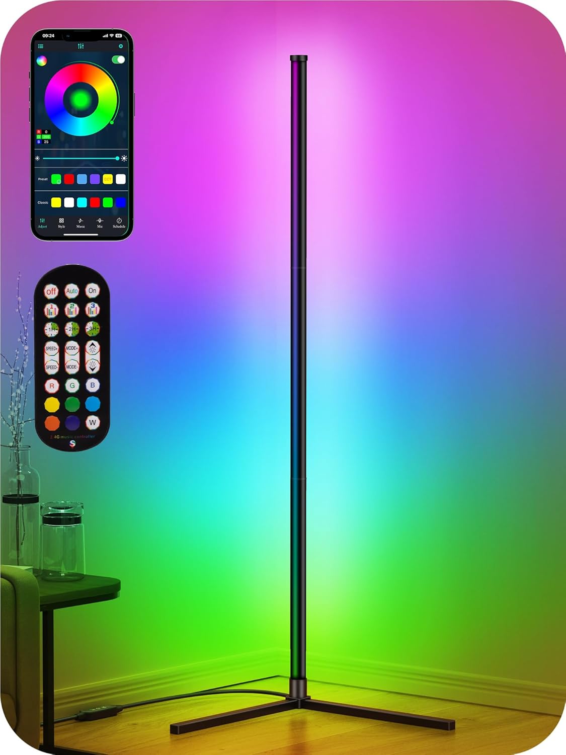 LED Corner Lamp, RGB Corner Floor Lamp with APP and Remote Control, 16 Million Colors & 68+ Scene Color Changing Ambience Light with Music Sync for Living Room, Bedroom, Gaming Room LED Corner Lamp, RGB Corner Floor Lamp with APP and Remote Control, 16 Million Colors & 68+ Scene Color Changing Ambience Light with Music Sync for Living Room, Bedroom, Gaming Room