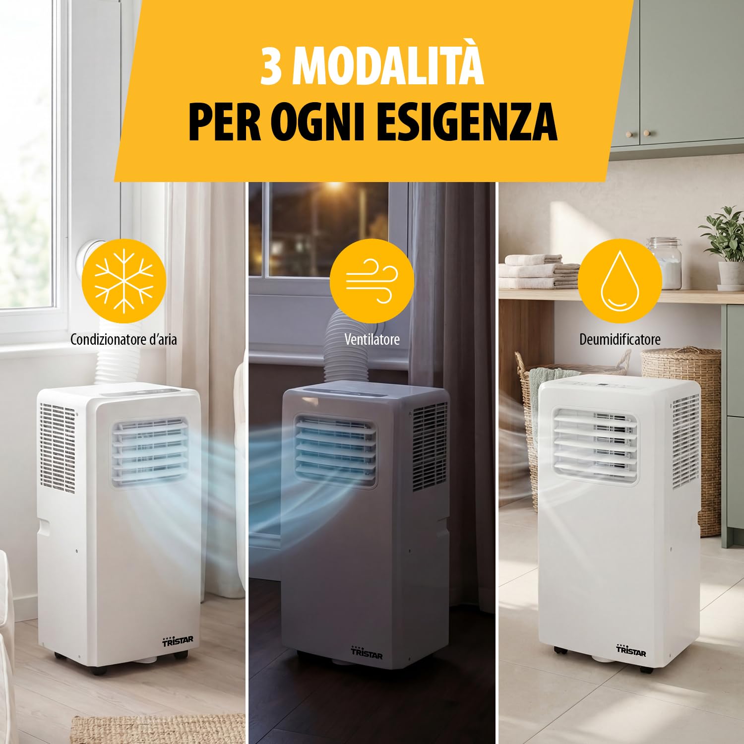 Tristar Climatizzatore portatile - 7.000 BTU - 3 in 1 - Deumidifica, Raffresca, Ventila - Fino a 25 m² - Kit finestra incluso - AC-5478 [Classe di efficienza energetica A]