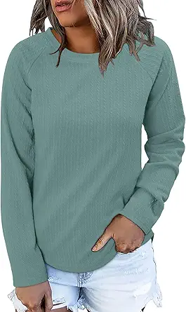 ONLYSHE Womens Shirts Long Sleeve Crewneck Tunic Tops Casual Lightweight Knit Solid Color Sweatshirts Trendy Blouse Basic Tee