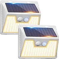 Vista 25 de Peasur Luces solares impermeables para exteriores, paquete de 4 140 luces LED con sensor de movimiento, 3 modos de luces de seguridad alimentadas