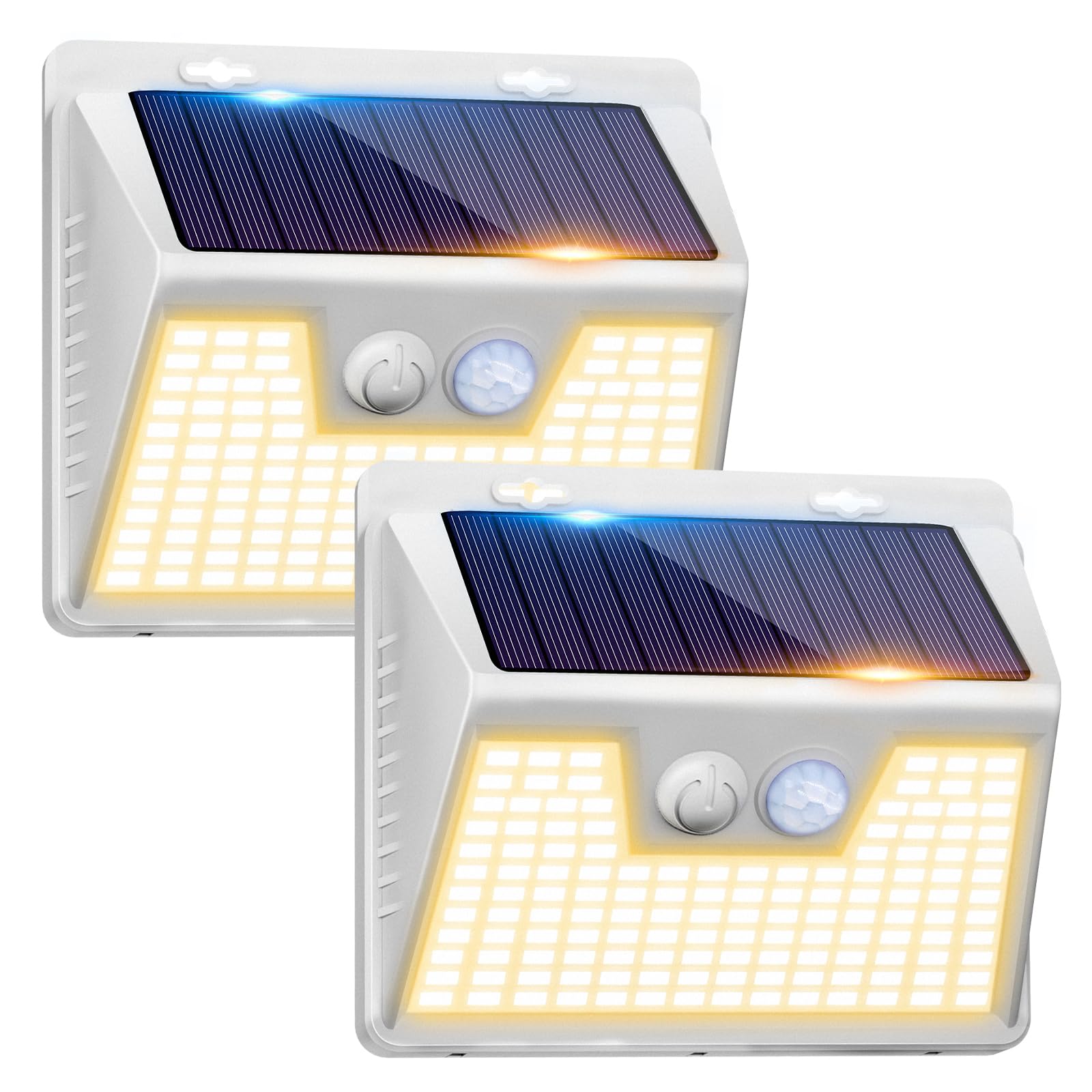 Peasur White Frame Solar Motion Sensor Lights Outdoor, 2 Packs 180LED Warm Solar Wall Lights Waterproof, 3 Modes Solar Fence Security Lighting for Deck Yard Stairs Garden-image-34