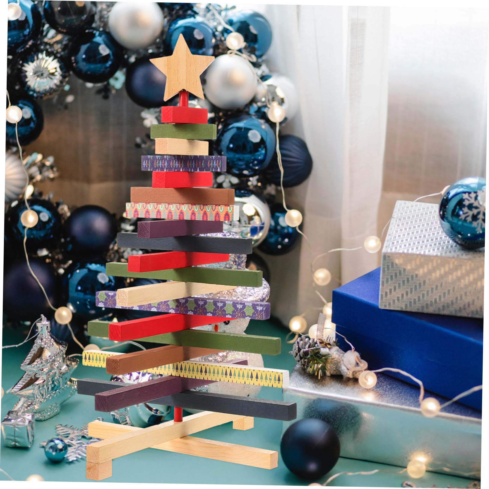 Alipis Albero di Natale in Legno Rustico Decorazione Natalizia da Tavolo Ornamento per Festa di Natale Centrotavola per Casa