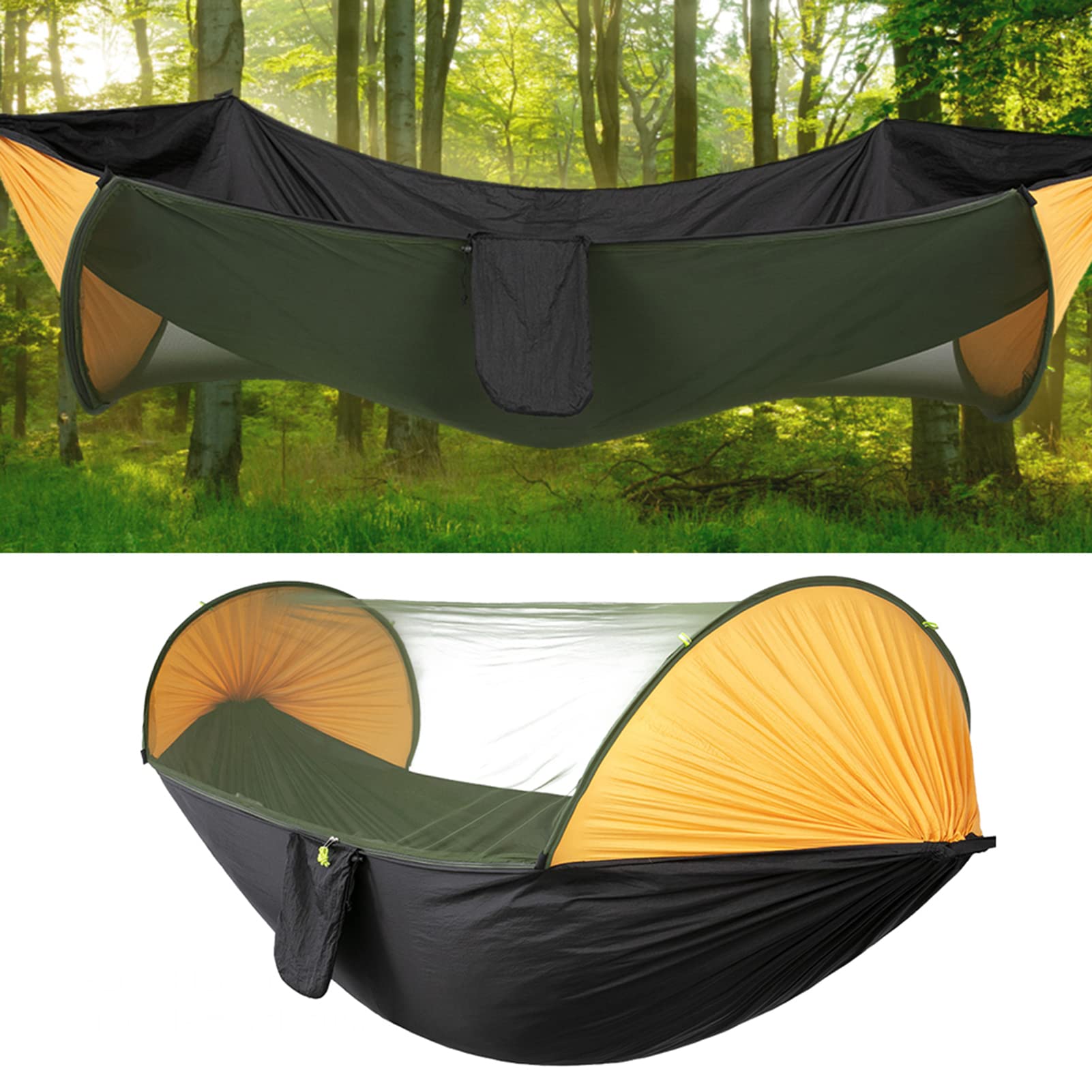 Hamac de Camping avec Moustiquaire, Hamac Portable en Nylon 210T 290 X 140 Cm, Conception à Ouverture Rapide, capacité de 441 LB, pour Voyage, Randonnée, Plage, Cour, Repos Extérieur