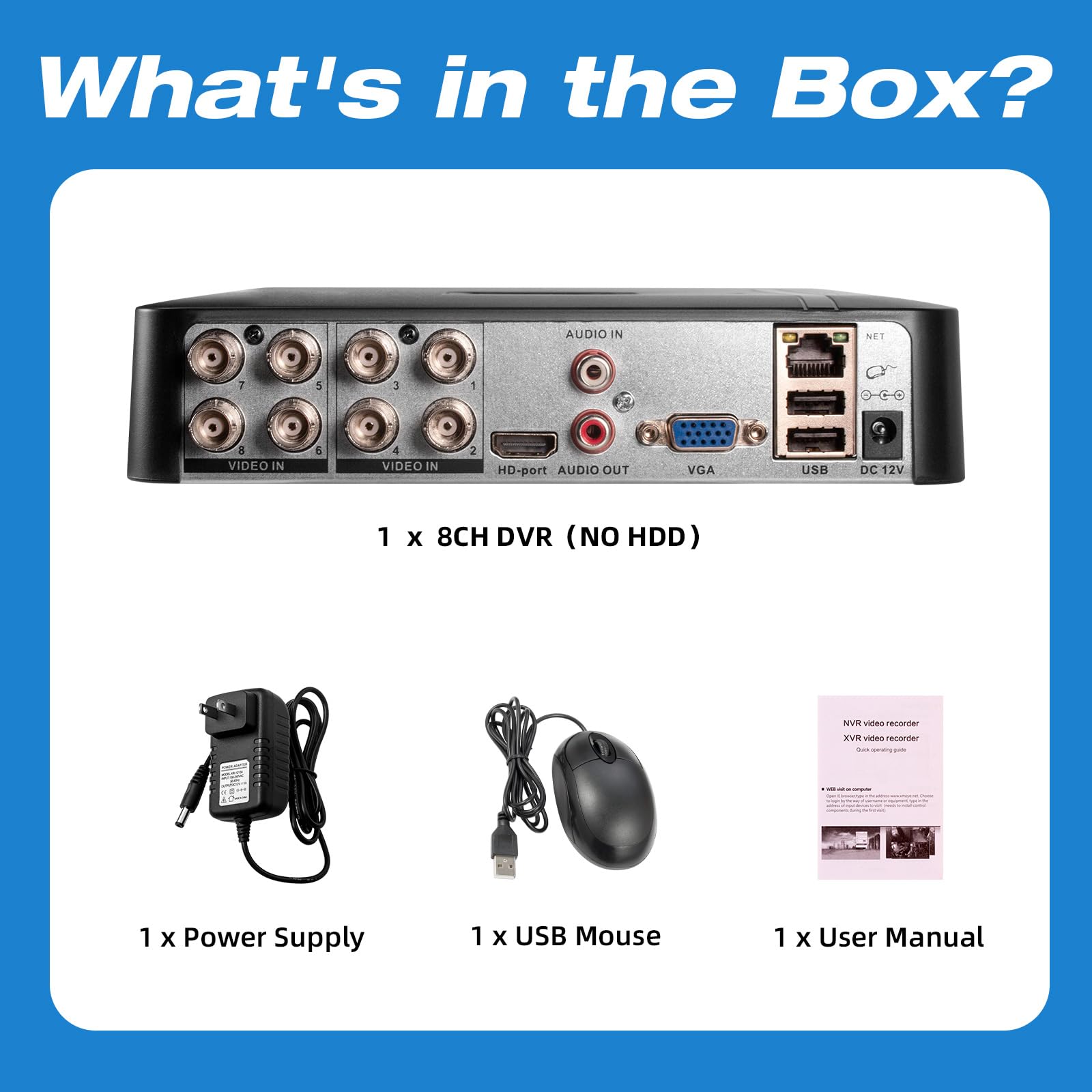 Registratore DVR di sicurezza CCTV 8CH con rilevamento umano/veicolo AI, 8 canali 1080p ibrido 5-in-1 DVR cablato per telecamera di sicurezza, supporta telecamere analogiche e IP a 8 canali
