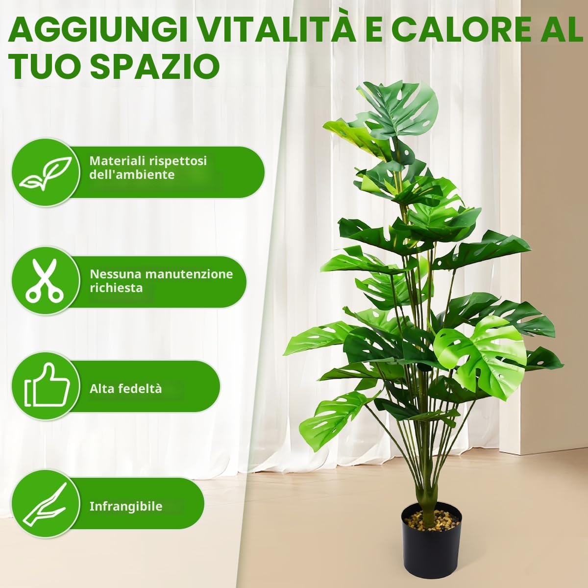 Monstera Tropic Palma Artificiali,Piante Finte da Interno 71cm,Tropicale Palma Finta con Vaso,Albero di Monstera Falso in Vaso per Casa, Ufficio, Giardino, Soggiorno