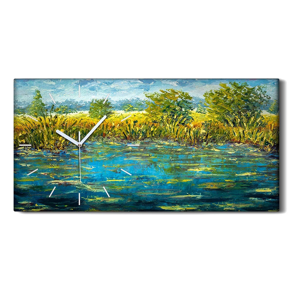 Horloge sur toile salon 60x30 cm image peinture abstraite moderne