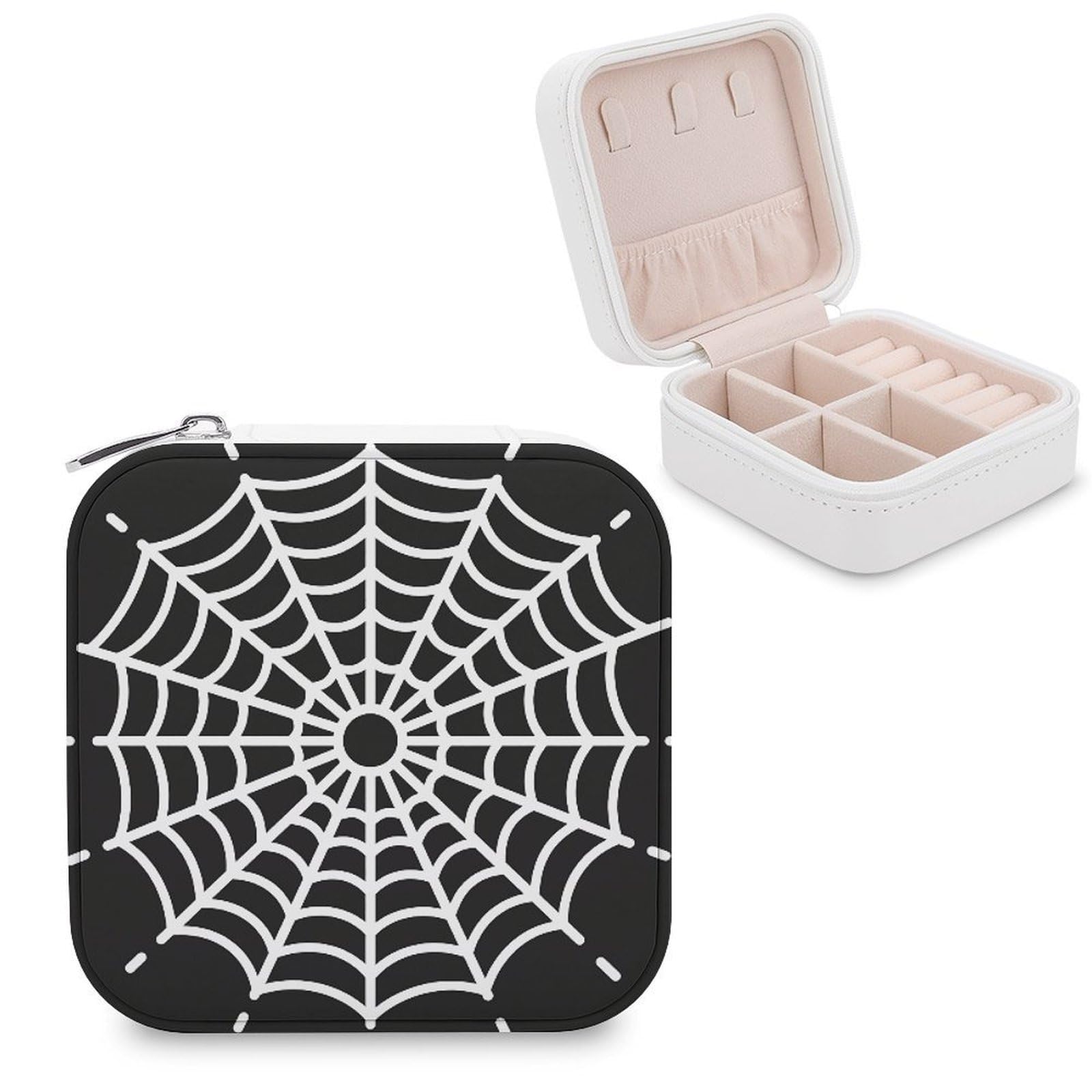 VstaDank Spider Web Jewelry Box for Women Jewelry Organizer Storage Case with Zipper Mini Travel Jewelry Case Cute Trinket Organizer Leather Portable Jewelry Storage Box