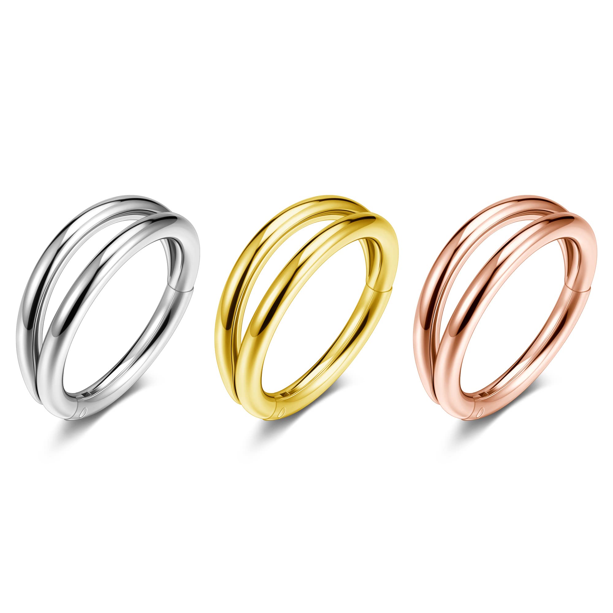 AllerPierce5 aros dobles de 20 g para nariz, septum, labio, septum, acero quirúrgico 316L, aro de hélice, cartílago, rook, daith, tragus, oreja, joyería de 8 mm