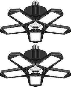 siicaaG 2 Pack LED Garage Lights, 12000LM Ultra Bright 120W LED Deformable Garage Ceiling Lights, with E26 Screw Socket, 5 Adjustable Panels 6500K Shop Light, Barn Light, Bay Light, Workshop Light