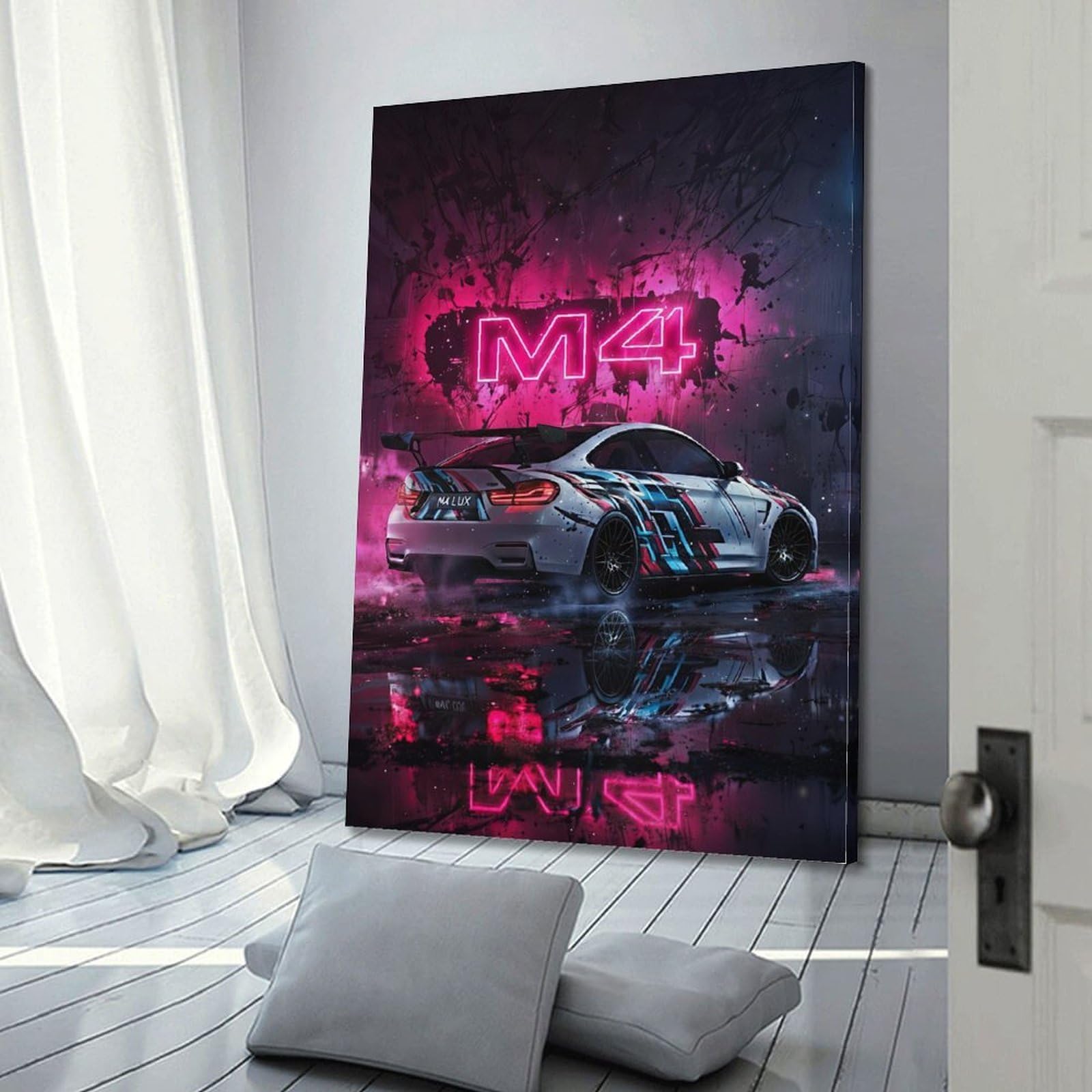 OKAHYS F82 M4 CS Sport-Rennwagen-Beleuchtungs- und Schatteneffekt-Poster, dekoratives Gemälde, Leinwand, Wandkunstwerk, Bild, 60 x 90 cm
