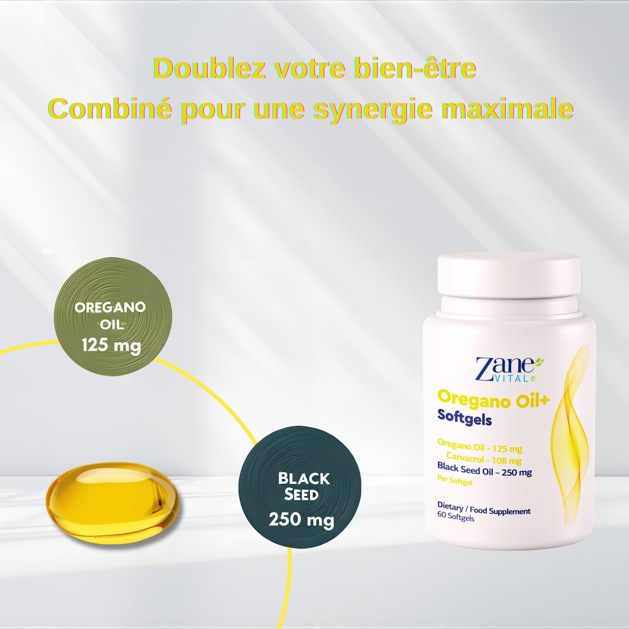 Zane Oregano Oil+ Gélules d'huile d'origan et d'huile de nigelle – avec carvacrol et thymoquinone – Complément alimentaire. Sans OGM, sans gluten – 60 gélules de Zane Vital.
