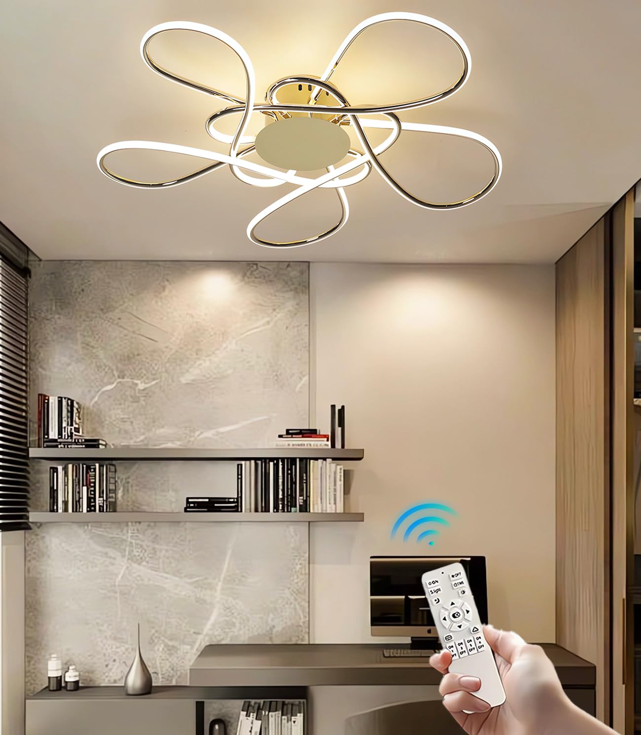 LED Ceiling Lights Modern Creative Ceiling Lighting fixtures Dimmable with Remote Control Electroplated Aluminium Ceiling lamp Suitable for Living Rooms, bedrooms, Kitchens and Dining (Gold, Φ68cm)