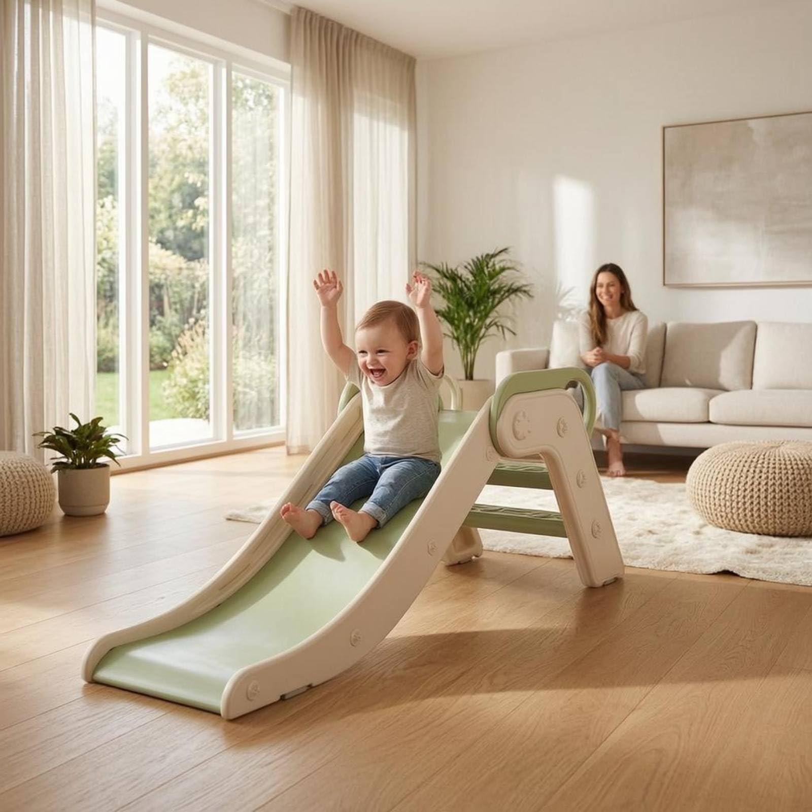 Almencla Kinder Rutsche Klappbare Spielzeug Indoor Faltbare Rutschbahn HDPE Struktur für Kinderzimmer Wohnzimmer Tägliche Nutzung 123x42x50cm