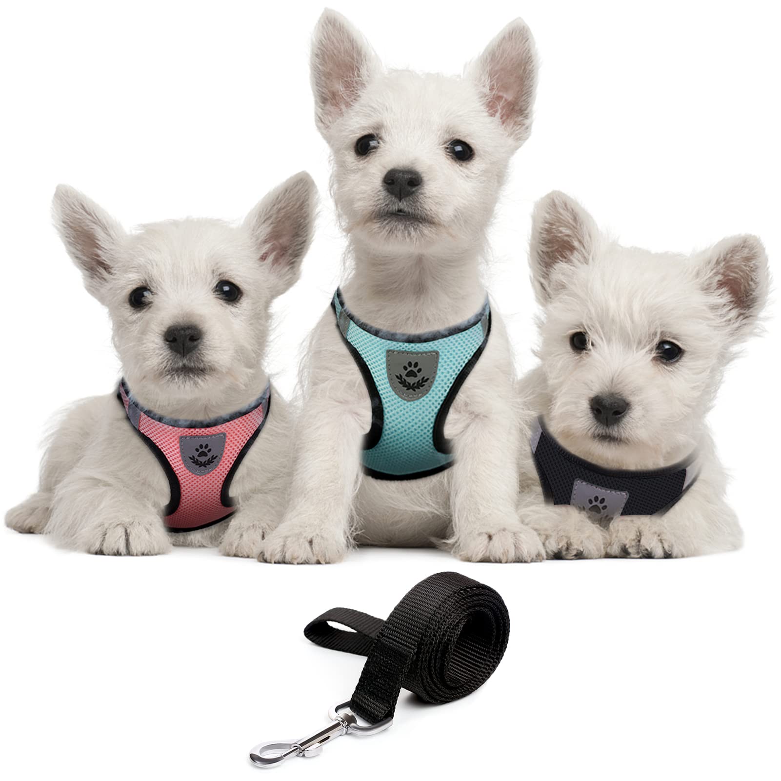 4 PCS Set VVABELLI Soft Breathable Dog Harness and Leash Set - Pet Supply No Pull Dog Harness with Reflective Bands, Adjustable Step in Dog Harness, Easy to Put on for Walking, Running and Training S