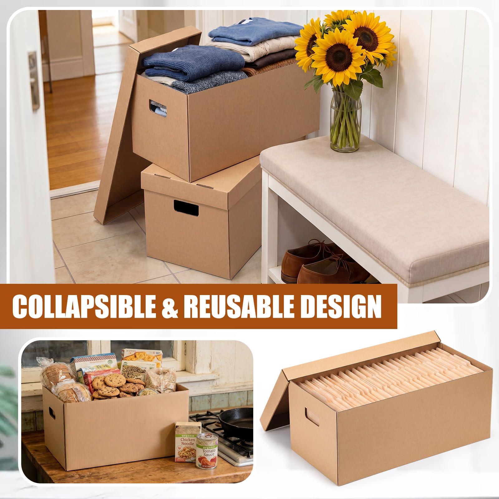 Mifoci Confezione da 6 scatole per documenti con coperchio, 61 x 30 x 25 cm, scatole in cartone a media resistenza, organizer per documenti formato lettera, per ufficio, casa, laurea, stagione