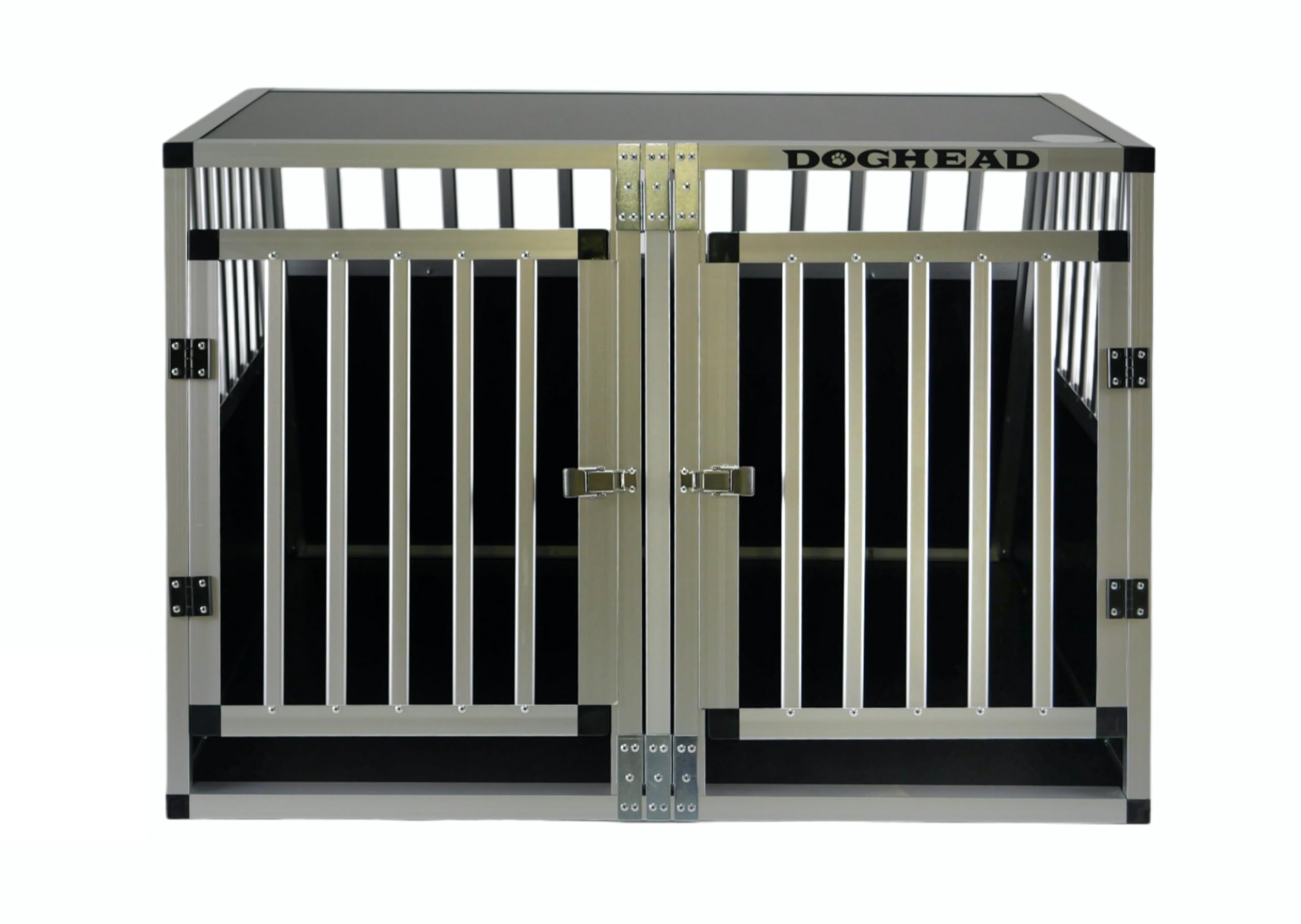 DOGHEAD Caisse de transport pour chien en aluminium - Double 95 x 85 x 63 cm DG - Biseauté des deux côtés - Ecoline - Noir/argenté - Ne convient pas pour les breaks