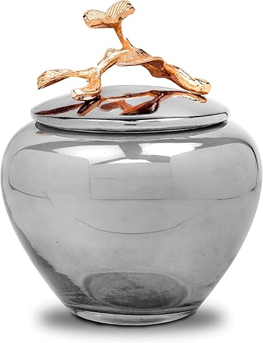 Decozen Soporte Qtip y tarro de algodón con tapa, elegante organizador de vidrio y metal para decoración decorativa de cocina, decoración del hogar,