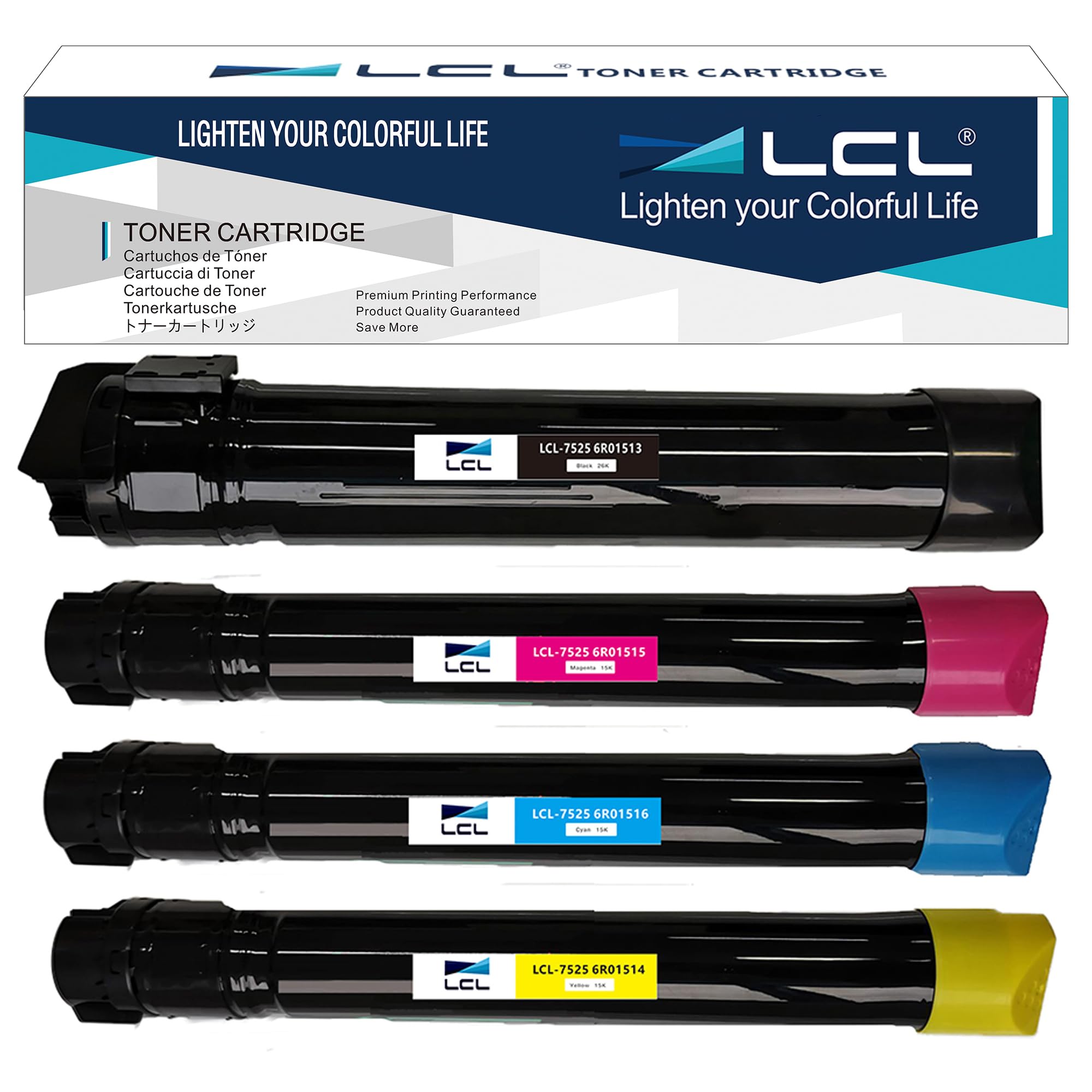 LCL Cartucho de Tóner Compatible 7525 7530 7535 7545 7556 7830 7835 7845 7855 006R01513 006R01516 006R01515 006R01514 Reemplazo para Xerox WorkCentre 7525 7530 7535 7545 7556 7830 7835 7845 (KCMY)