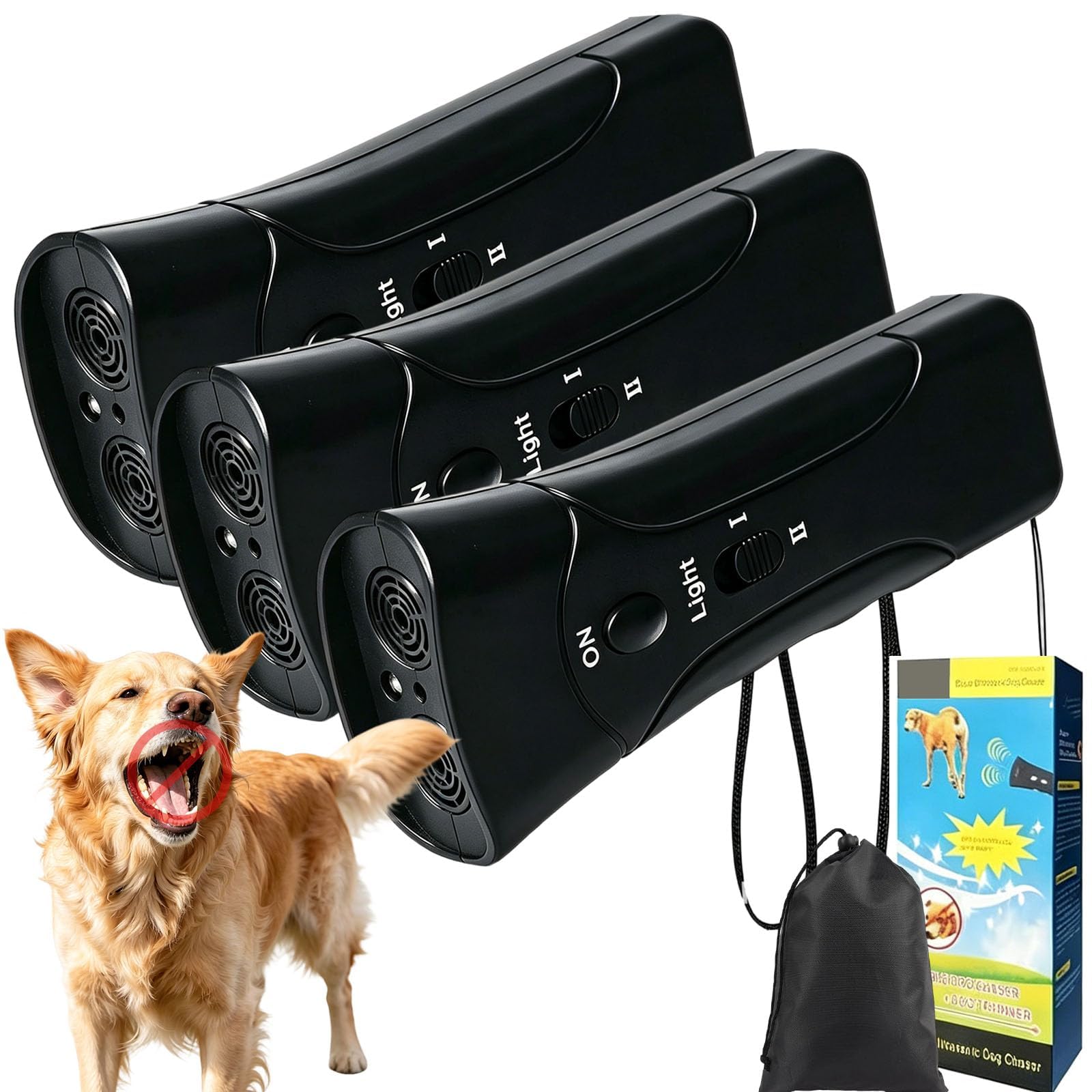 Pet Gentle Dog Training, Pet Gentle Anti Barking Device With Led Flashlight, Anti Barking Device for Dogs- 3 Training Modes, 33FT Range to Correct Bad Behavior, Top Excessive Barking (Black 3 pcs)