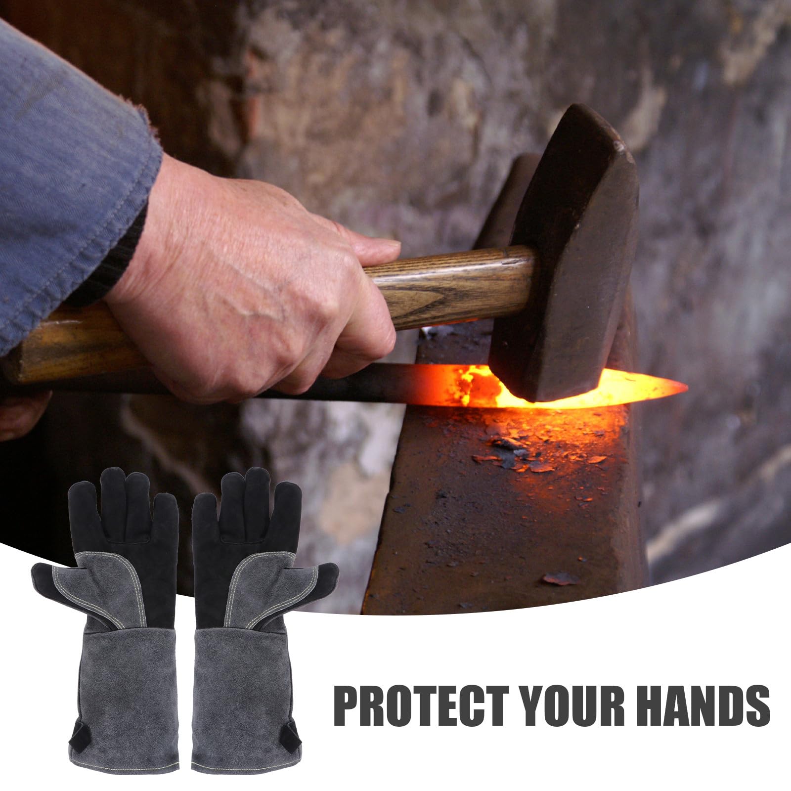 Zerodeko Guanti Resistenti al Calore in Pelle Flessibili e Ignifughi Design Allungato per Barbecue Mani