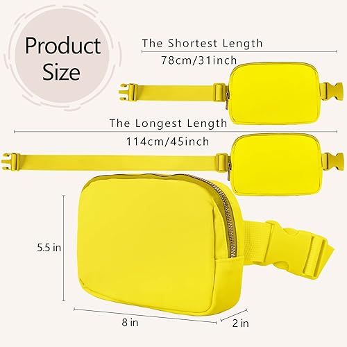 Miniatura 5 de VOROLO Riñonera cruzada para mujeres y hombres, bolsa de cinturón de regalo para mujeres con correa ajustable para deportes, Amarillo, 1 paquete de