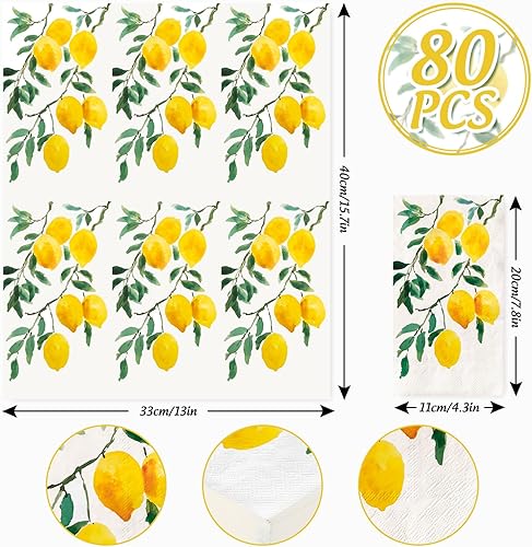 Miniatura 2 de AnyDesign - 80 hojas de servilletas de limón para invitados de acuarela, servilletas de papel para cena, servilletas de mano desechables decorativas