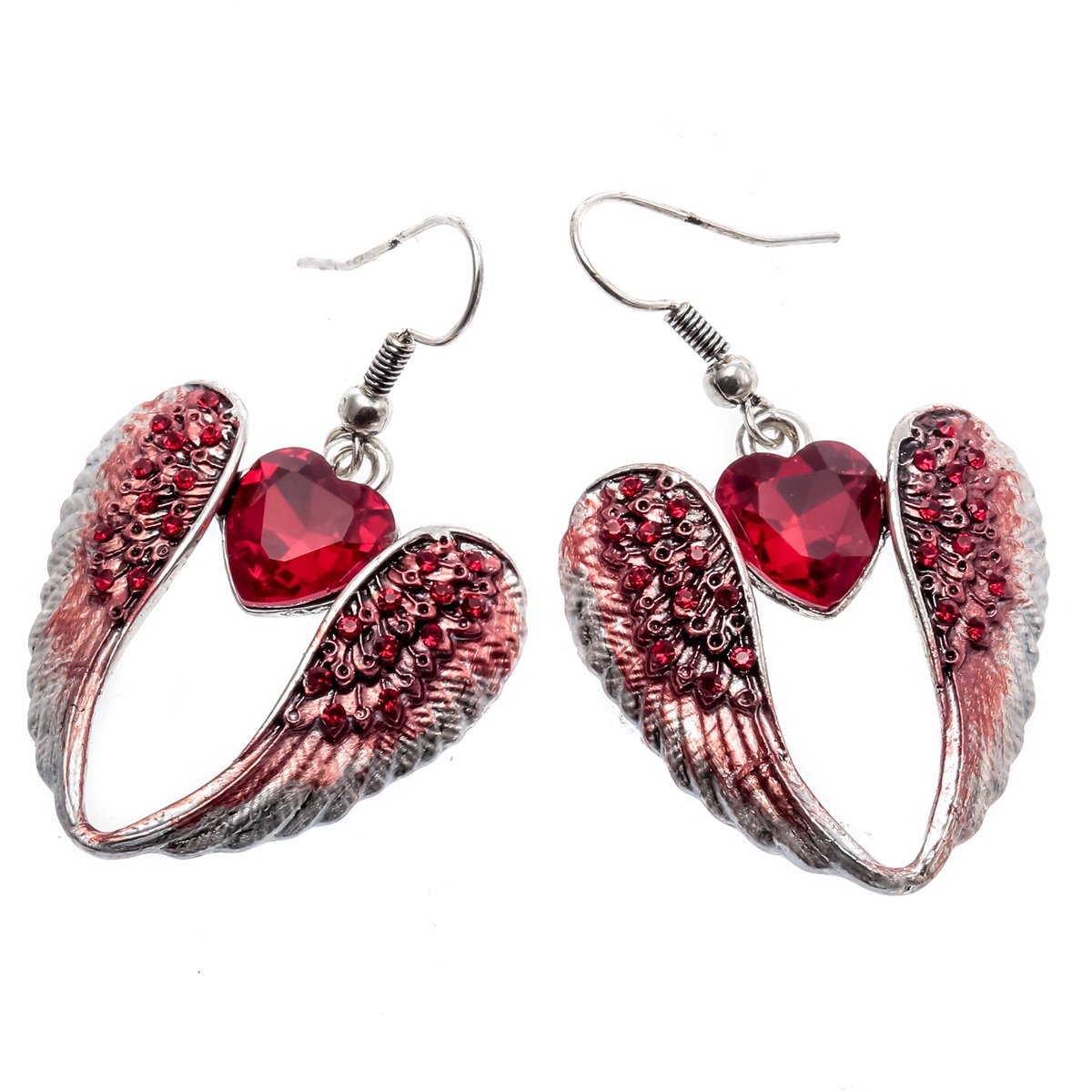 Szxc Women's Crystal Guardian Angel Wings Hypoallergenic Dangle Earrings Biker Jewelry - 2 1/4 inch