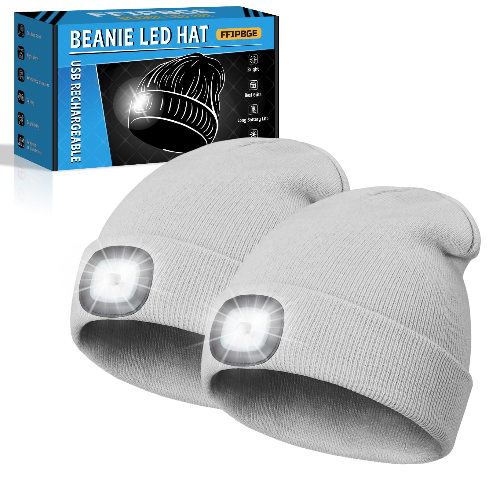 Gorros con luz, linterna frontal LED recargable por USB, ideal para camping, senderismo, regalos de hombre, regalos de cumpleaños para hombres, mujeres, papá, él, marido, aventurero, paquete